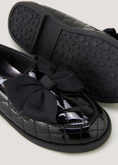 Girls Black Patent Quilted Bow Loafer School Shoes (Younger 10-Older 5)