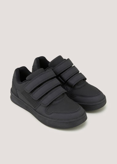 Boys Black Triple Strap School Shoes (Younger 10-Older 6)