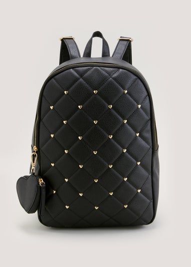 Girls Black Quilted Stud Heart School Backpack Matalan