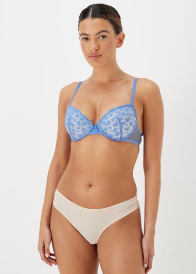 2 Pack Blue Floral Print Lace Plunge Bras