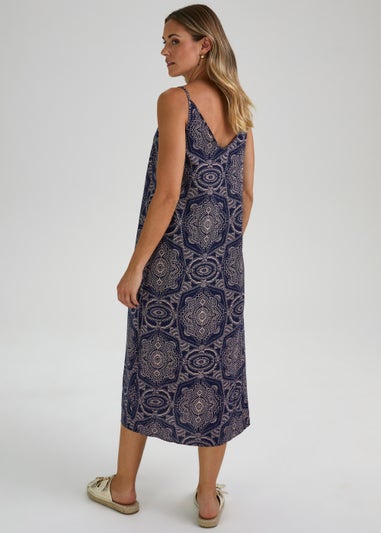 Navy Tile Print Viscose Cami Dress