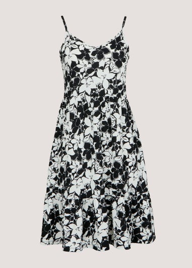 Monochrome Floral Crinkle Mini Cami Dress