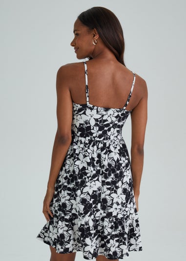 Monochrome Floral Crinkle Mini Cami Dress