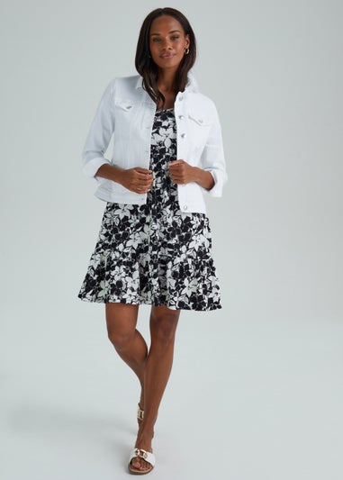 Monochrome Floral Crinkle Mini Cami Dress