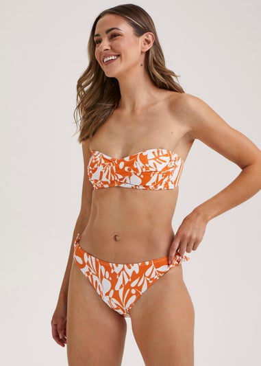 Orange Floral Twist Bikini Top