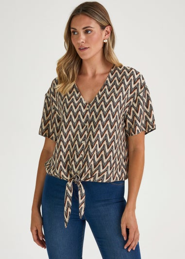 Stone Zig Zag Tie Front Blouse