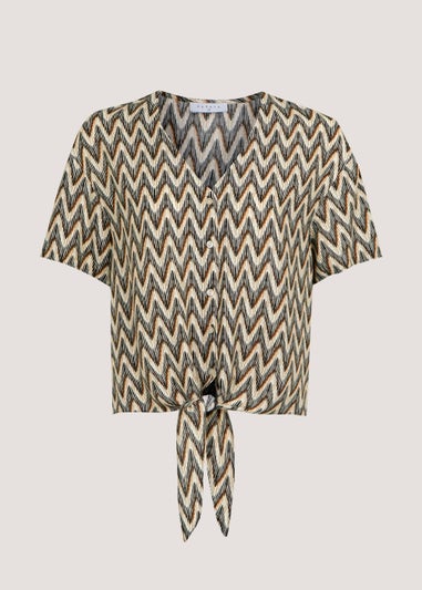 Stone Zig Zag Tie Front Blouse