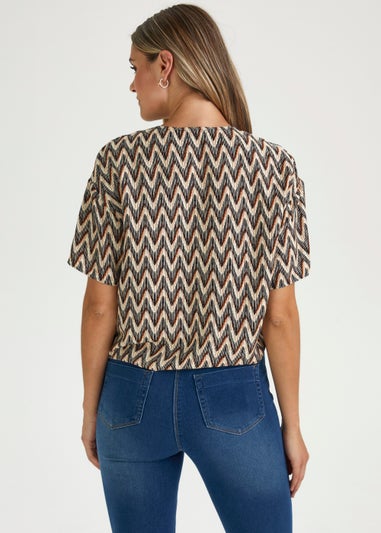 Stone Zig Zag Tie Front Blouse