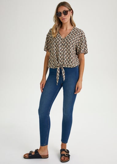 Stone Zig Zag Tie Front Blouse