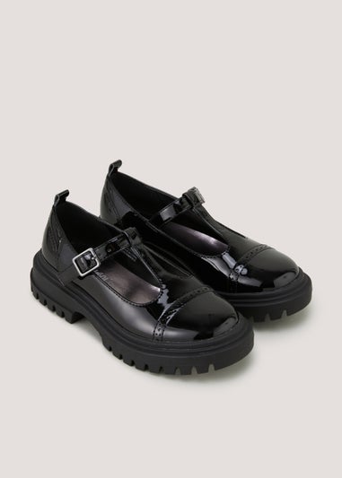 Girls Black Chunky T-Bar School Shoes (Younger 10-Older 5) - Matalan