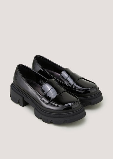 Girls Black Patent Chunky Loafer School Shoes (Younger 13-Older 5)