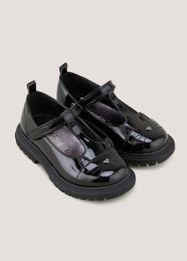 Girls Black Cat T-Bar School Shoes (Younger 6-12)