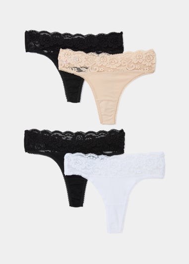 4 Pack Lace Trim Thongs