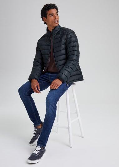 Navy Funnel Neck Puffer Coat