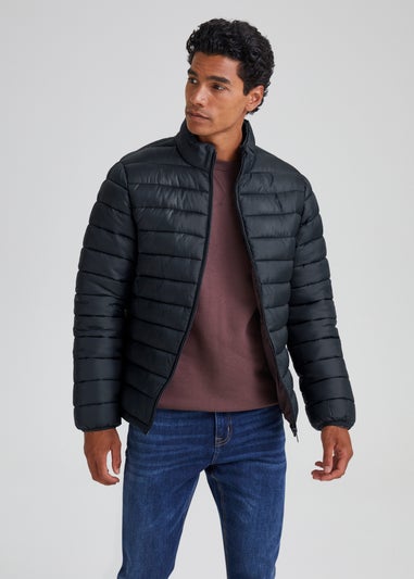 Navy Funnel Neck Puffer Coat