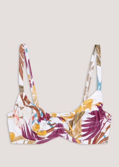 Multicoloured Leaf Print Bikini Top