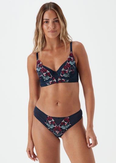 Multicoloured Leaf Print Fold Over Bikini Bottoms