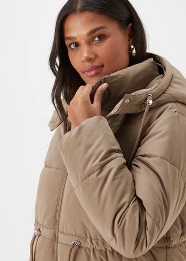 Beige Midi Padded Shower Resistant Coat