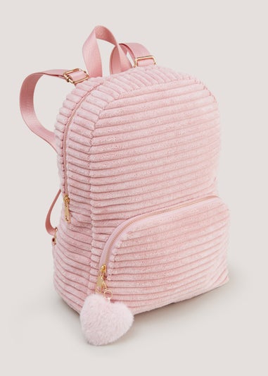 Girls Pink Cord Pom Pom School Backpack