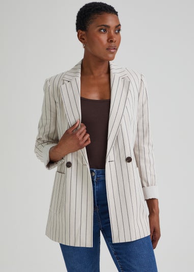 Beige hot sale striped blazer