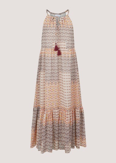 Multicoloured High Apex Chiffon Tiered Midi Dress
