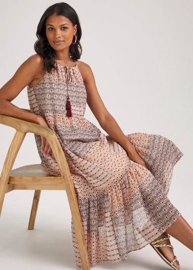 Multicoloured High Apex Chiffon Tiered Midi Dress