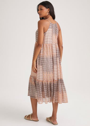 Multicoloured High Apex Chiffon Tiered Midi Dress