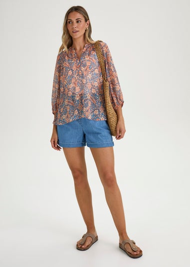 Blue Print Chiffon Blouse