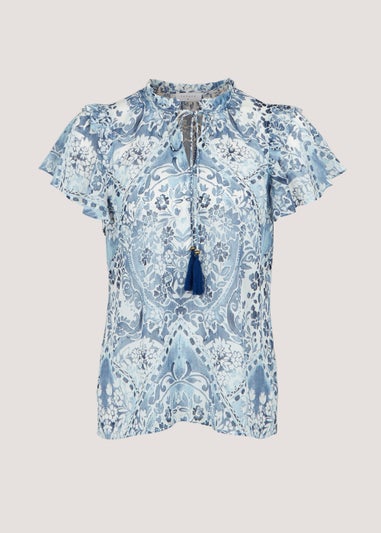 Blue Print Chiffon Blouse