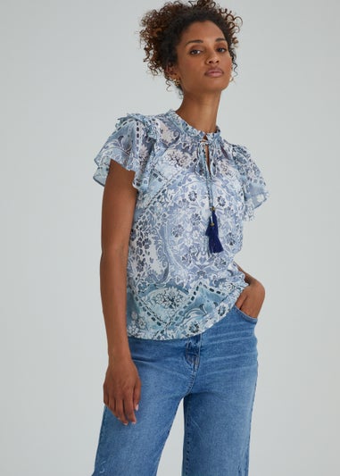 Blue Print Chiffon Blouse