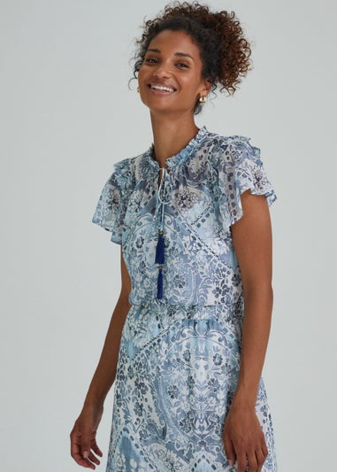 Blue Print Chiffon Blouse
