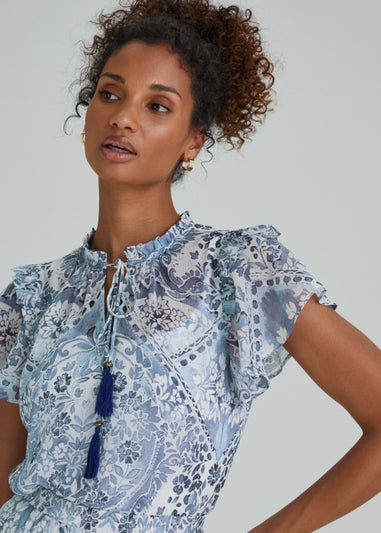 Blue Print Chiffon Blouse