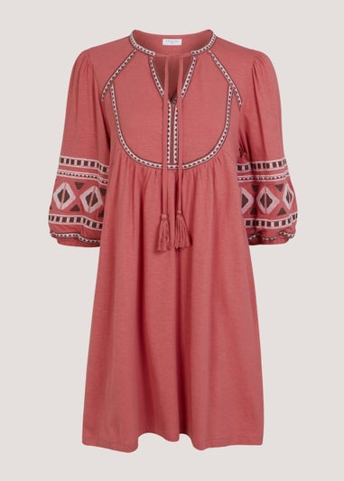 Pink Embroidered Tunic Mini Dress