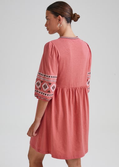 Pink Embroidered Tunic Mini Dress