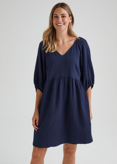 Indigo Double Cloth Mini Dress