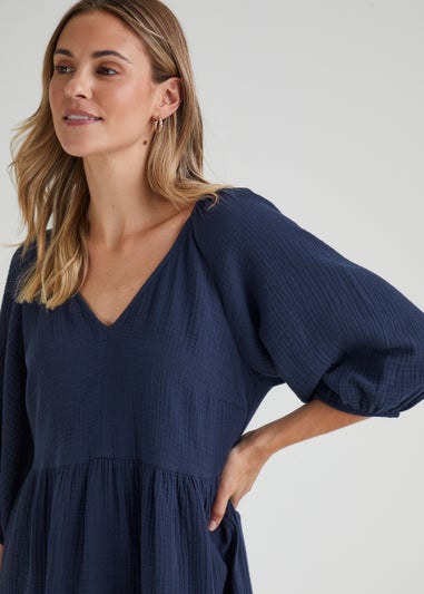 Indigo Double Cloth Mini Dress