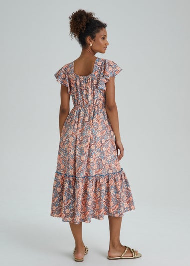 Multicoloured Floral Ruched Midi Dress