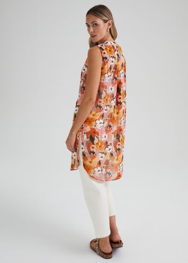 Multicoloured Floral Longline Sleeveless Shirt