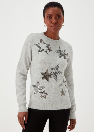 Grey Marl Sequin Star Jumper Matalan