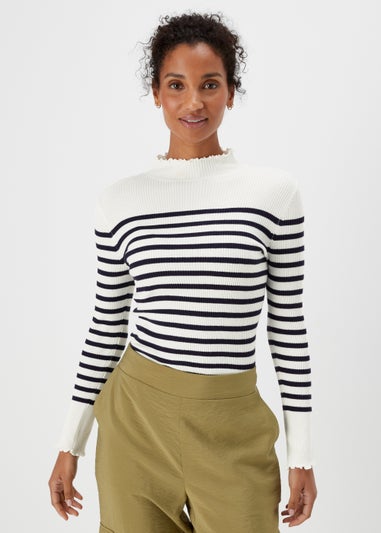 Et Vous Cream Stripe High Neck Knitted Jumper