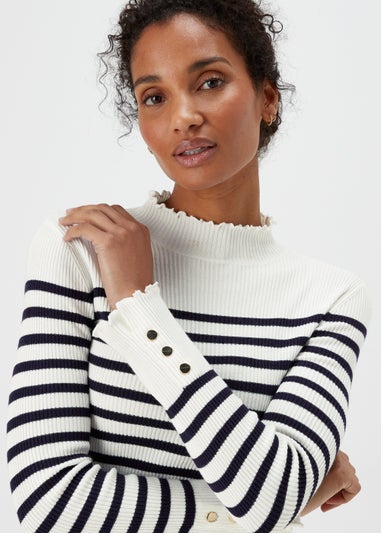 Et Vous Cream Stripe High Neck Knitted Jumper