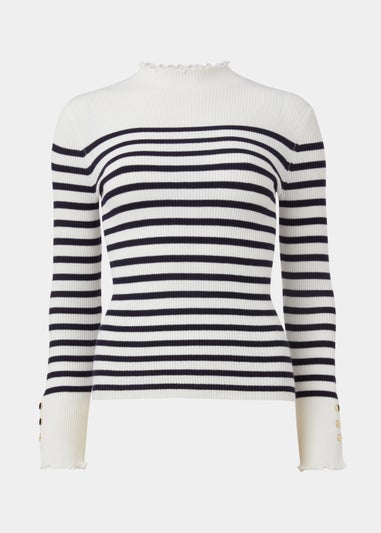 Et Vous Cream Stripe High Neck Knitted Jumper