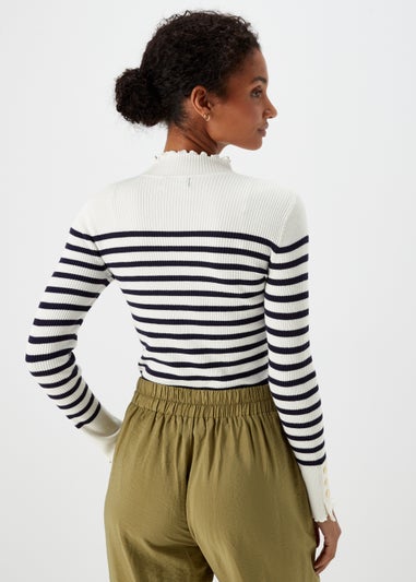 Et Vous Cream Stripe High Neck Knitted Jumper