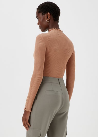 Et Vous Beige High Neck Line Knit Long Sleeve T-Shirt