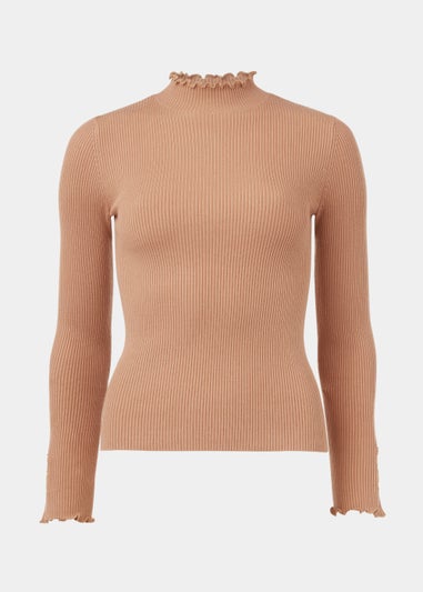 Et Vous Beige High Neck Line Knit Long Sleeve T-Shirt