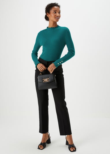 Et Vous Teal High Neck Line Knit Long Sleeve Top