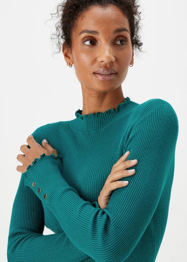 Et Vous Teal High Neck Line Knit Long Sleeve Top