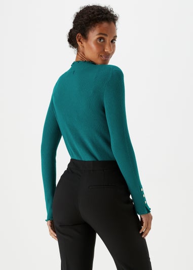 Et Vous Teal High Neck Line Knit Long Sleeve Top - Matalan