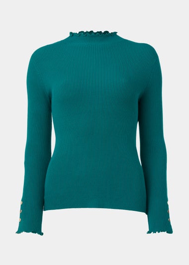 Et Vous Teal High Neck Line Knit Long Sleeve Top