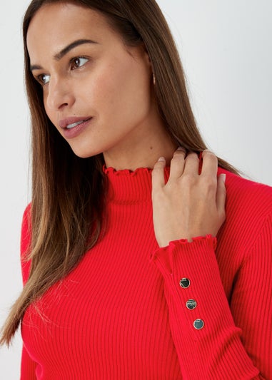 Et Vous Red High Neck Line Knit Long Sleeve T-Shirt